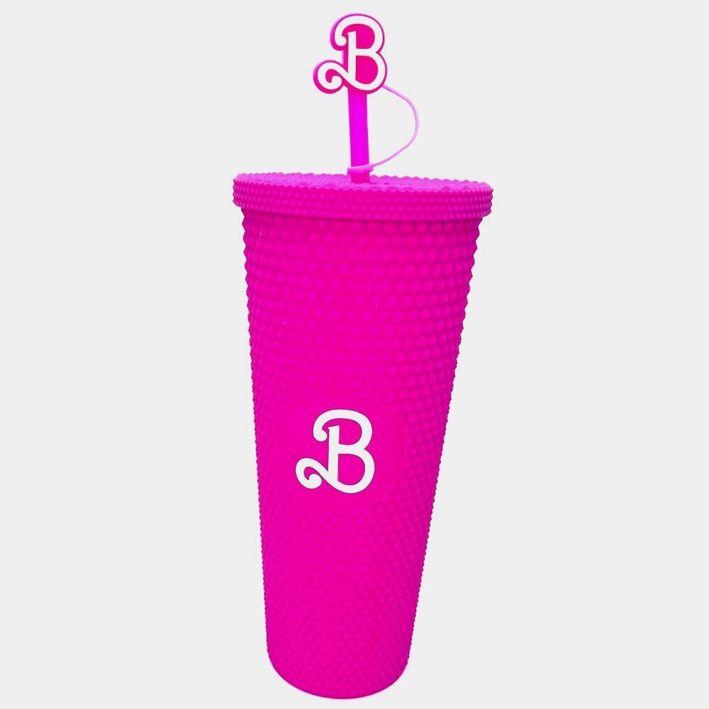 Barbie Hot Electric Pink Studded Travel Venti Cup Straw Topper Barbiecore Beachy